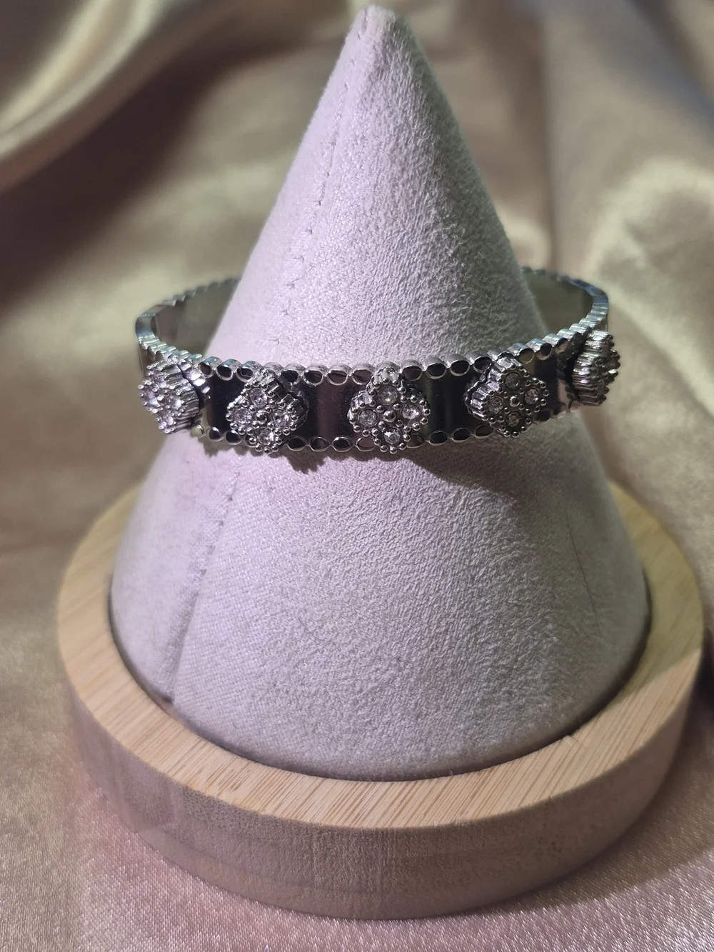 Silver Crystal Floral Stretch Bracelet - Women Jewelry